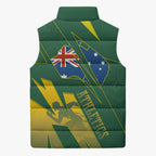 Australia Athletics Sleeveless Puffer Jacket Australian Flag Map Track Runner Silhouette Green Gold