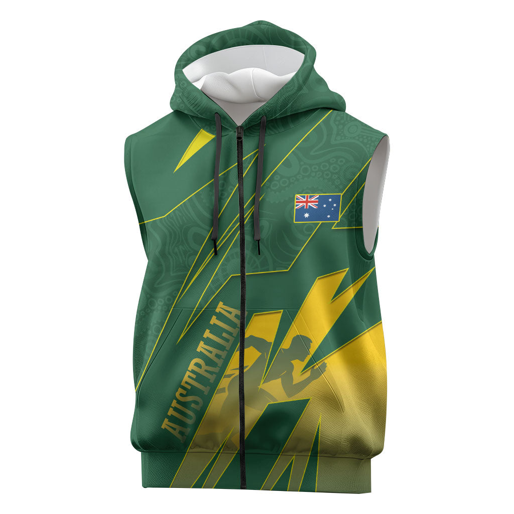 Australia Athletics Sleeveless Zip Hoodie Australian Flag Map Track Runner Silhouette Green Gold