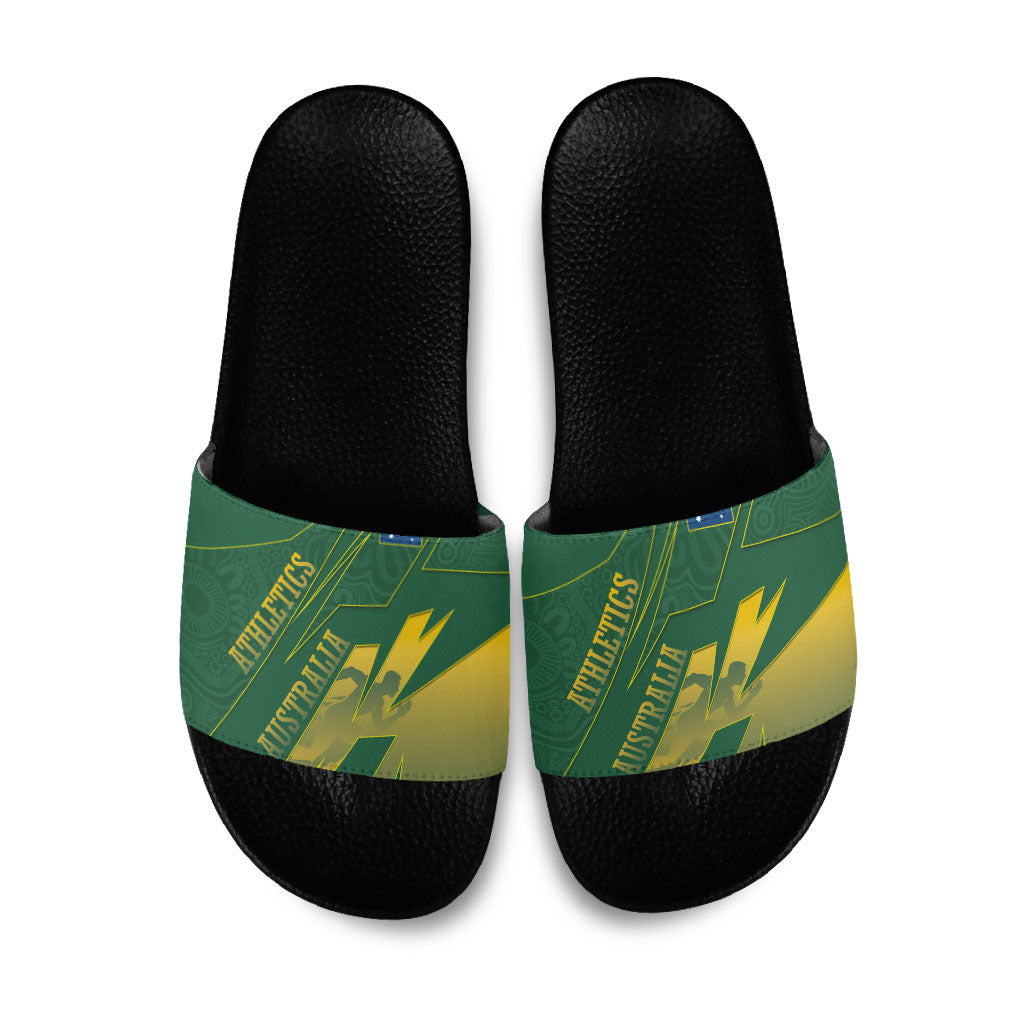 Australia Athletics Slide Sandals Australian Flag Map Track Runner Silhouette Green Gold