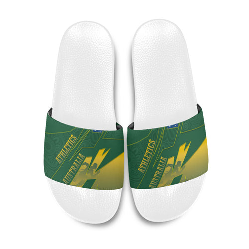 Australia Athletics Slide Sandals Australian Flag Map Track Runner Silhouette Green Gold