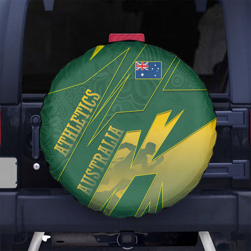 Australia Athletics Spare Tire Cover Australian Flag Map Track Runner Silhouette Green Gold