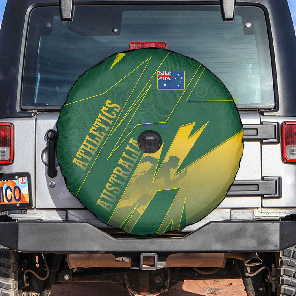 Australia Athletics Spare Tire Cover Australian Flag Map Track Runner Silhouette Green Gold