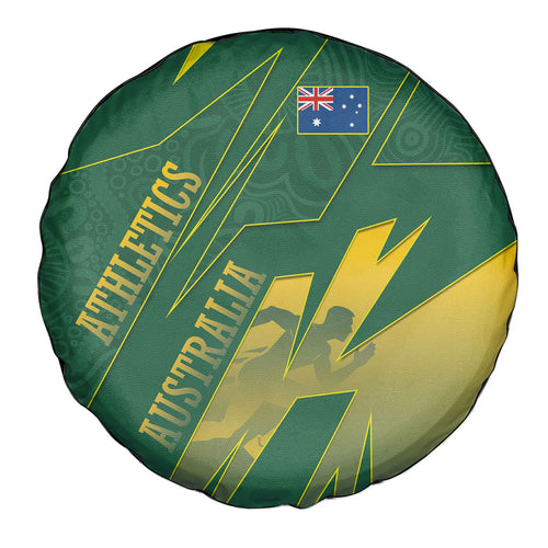 Australia Athletics Spare Tire Cover Australian Flag Map Track Runner Silhouette Green Gold