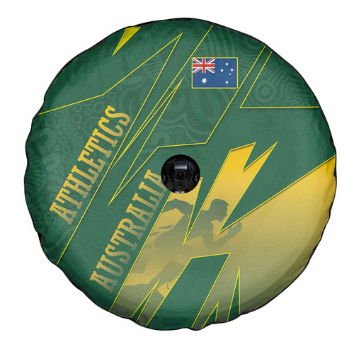Australia Athletics Spare Tire Cover Australian Flag Map Track Runner Silhouette Green Gold