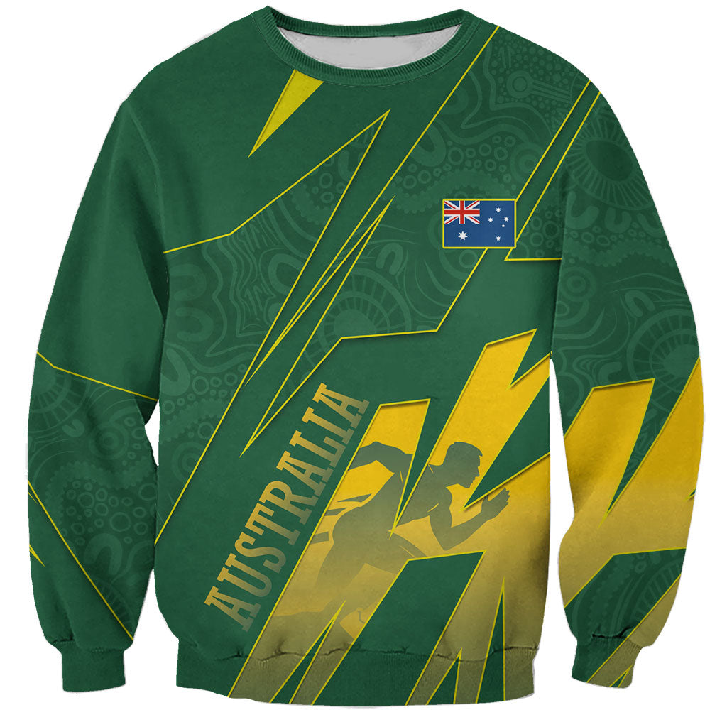 Australia Athletics Sweatshirt Australian Flag Map Track Runner Silhouette Green Gold