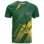 Australia Athletics T Shirt Australian Flag Map Track Runner Silhouette Green Gold