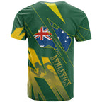 Australia Athletics T Shirt Australian Flag Map Track Runner Silhouette Green Gold