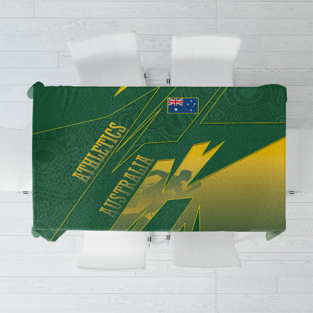 Australia Athletics Tablecloth Australian Flag Map Track Runner Silhouette Green Gold