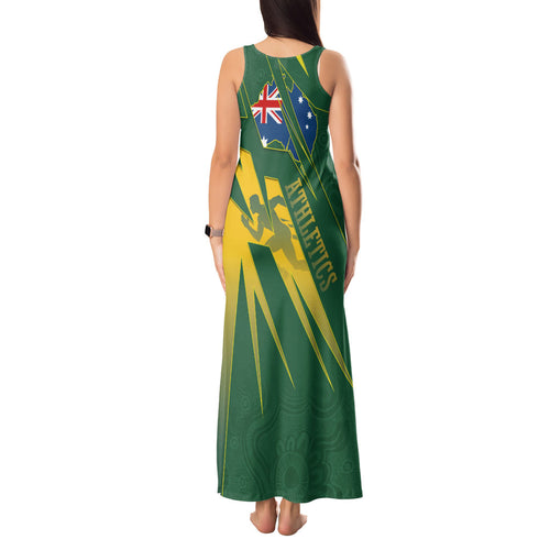 Australia Athletics Tank Maxi Dress Australian Flag Map Track Runner Silhouette Green Gold