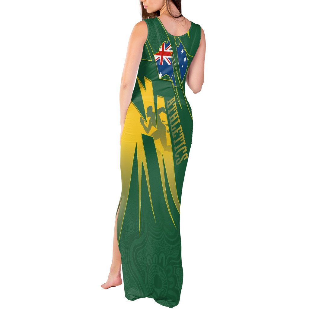 Australia Athletics Tank Maxi Dress Australian Flag Map Track Runner Silhouette Green Gold
