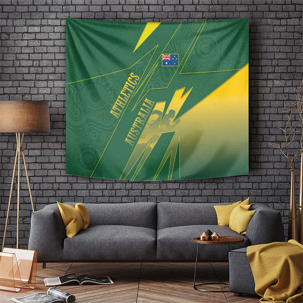 Australia Athletics Tapestry Australian Flag Map Track Runner Silhouette Green Gold