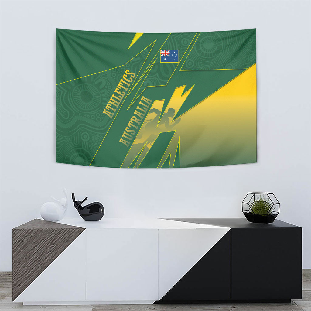 Australia Athletics Tapestry Australian Flag Map Track Runner Silhouette Green Gold