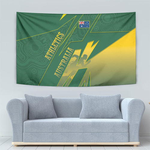 Australia Athletics Tapestry Australian Flag Map Track Runner Silhouette Green Gold