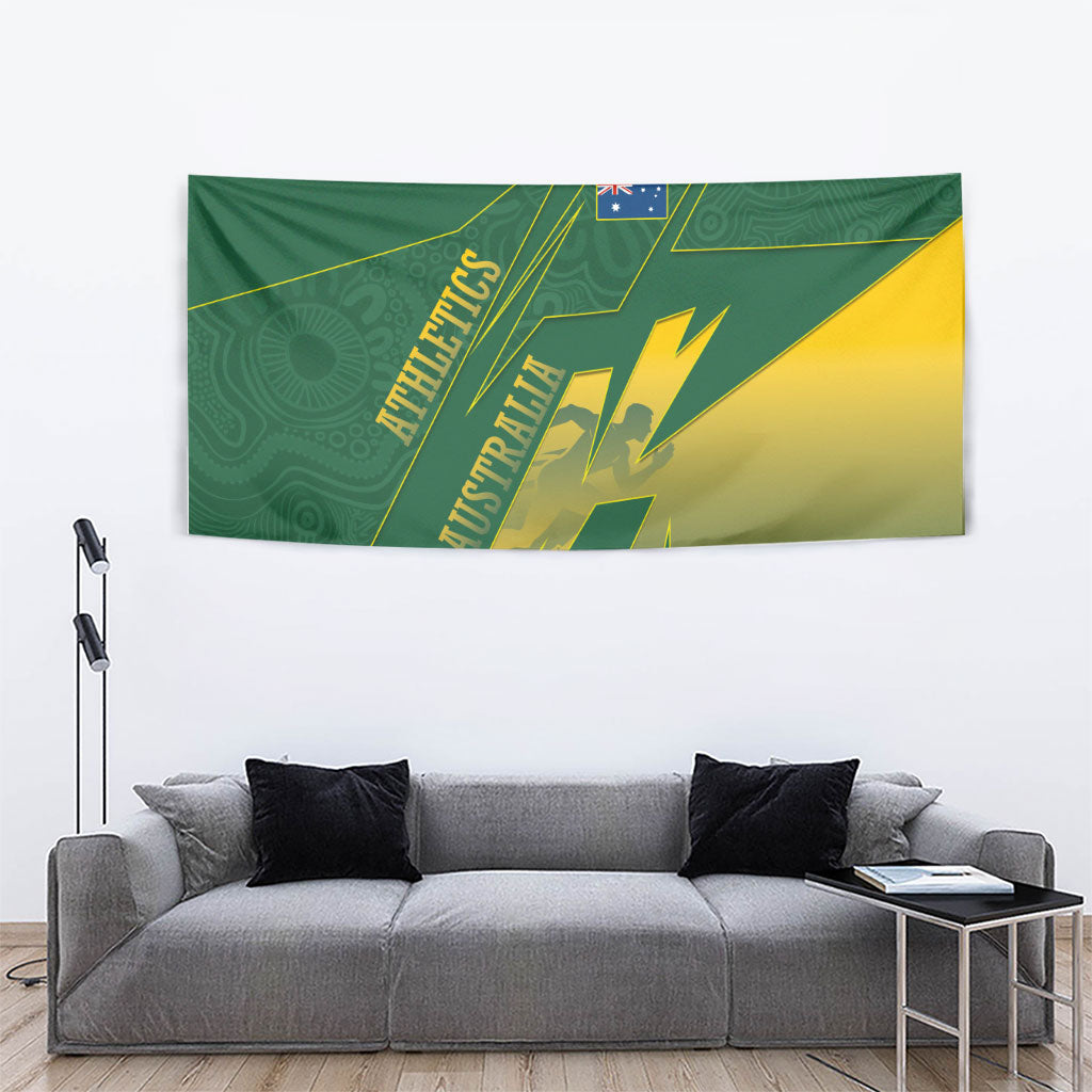 Australia Athletics Tapestry Australian Flag Map Track Runner Silhouette Green Gold