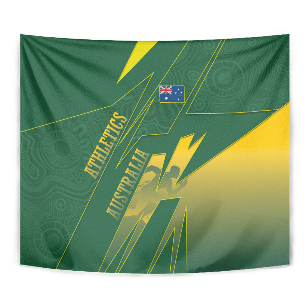 Australia Athletics Tapestry Australian Flag Map Track Runner Silhouette Green Gold
