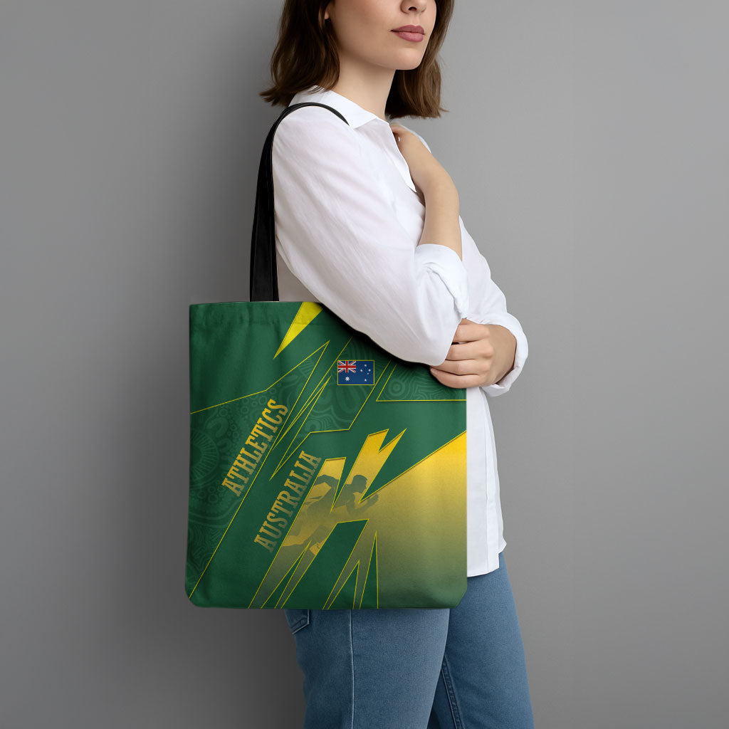Australia Athletics Tote Bag Australian Flag Map Track Runner Silhouette Green Gold