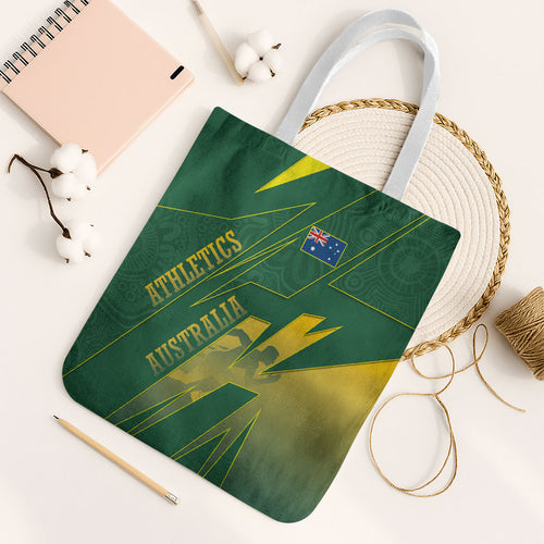 Australia Athletics Tote Bag Australian Flag Map Track Runner Silhouette Green Gold