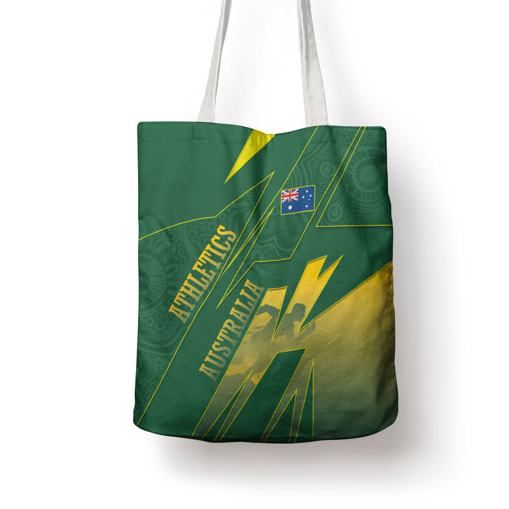 Australia Athletics Tote Bag Australian Flag Map Track Runner Silhouette Green Gold