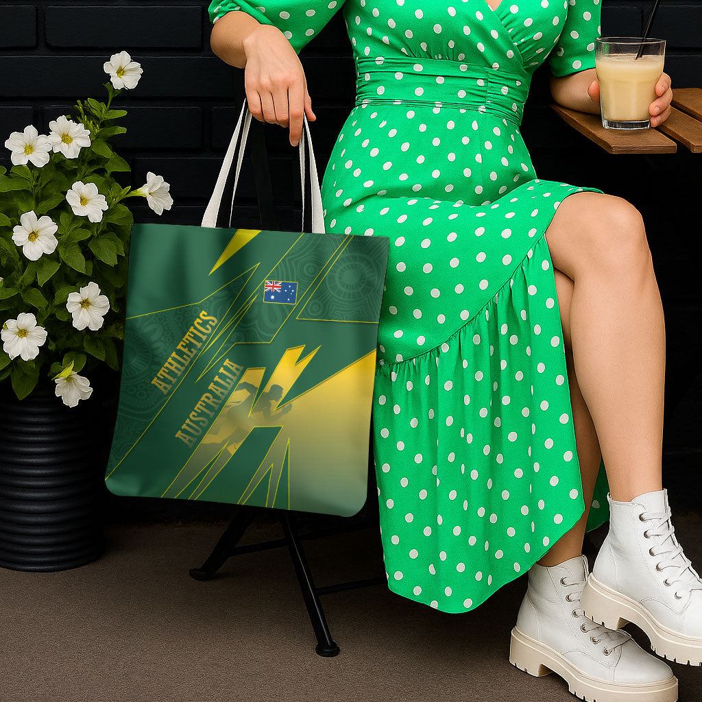 Australia Athletics Tote Bag Australian Flag Map Track Runner Silhouette Green Gold
