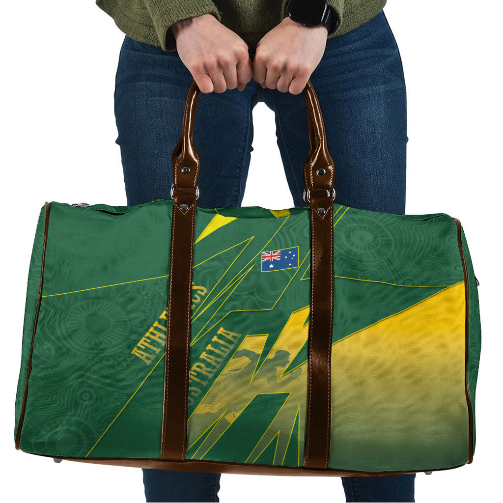 Australia Athletics Travel Bag Australian Flag Map Track Runner Silhouette Green Gold