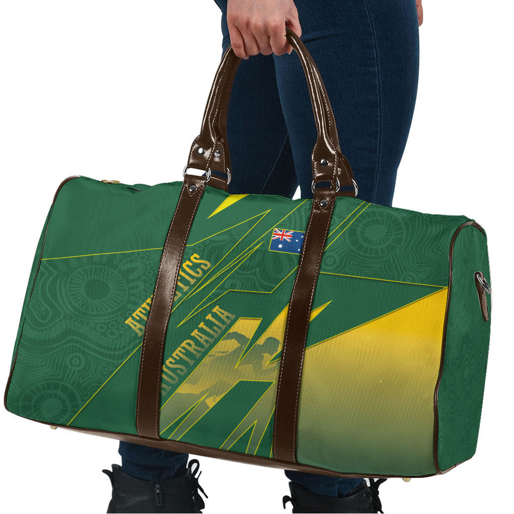 Australia Athletics Travel Bag Australian Flag Map Track Runner Silhouette Green Gold