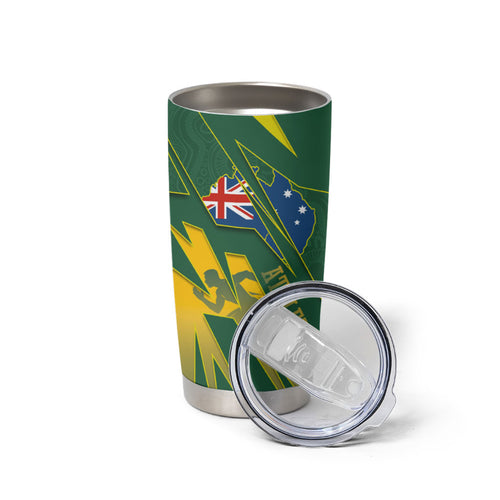 Australia Athletics Tumbler Cup Australian Flag Map Track Runner Silhouette Green Gold