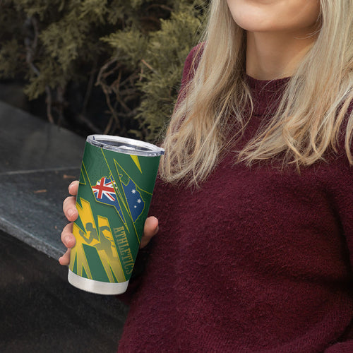 Australia Athletics Tumbler Cup Australian Flag Map Track Runner Silhouette Green Gold