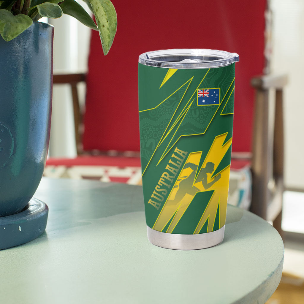 Australia Athletics Tumbler Cup Australian Flag Map Track Runner Silhouette Green Gold