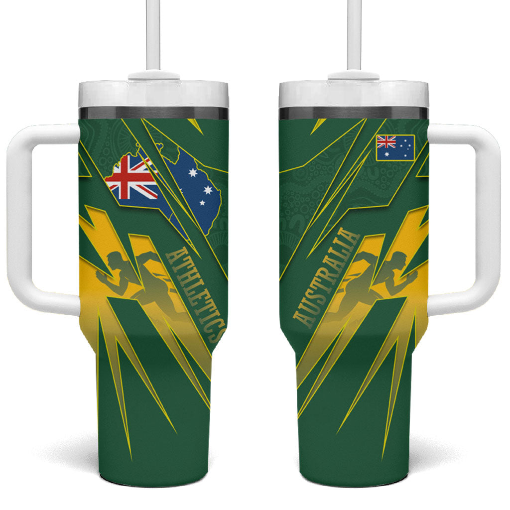 Australia Athletics Tumbler With Handle Australian Flag Map Track Runner Silhouette Green Gold
