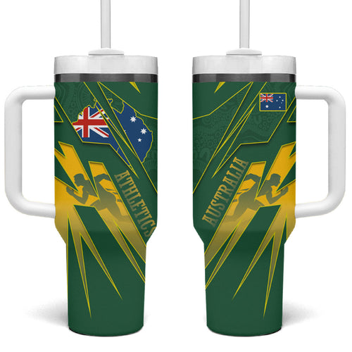 Australia Athletics Tumbler With Handle Australian Flag Map Track Runner Silhouette Green Gold