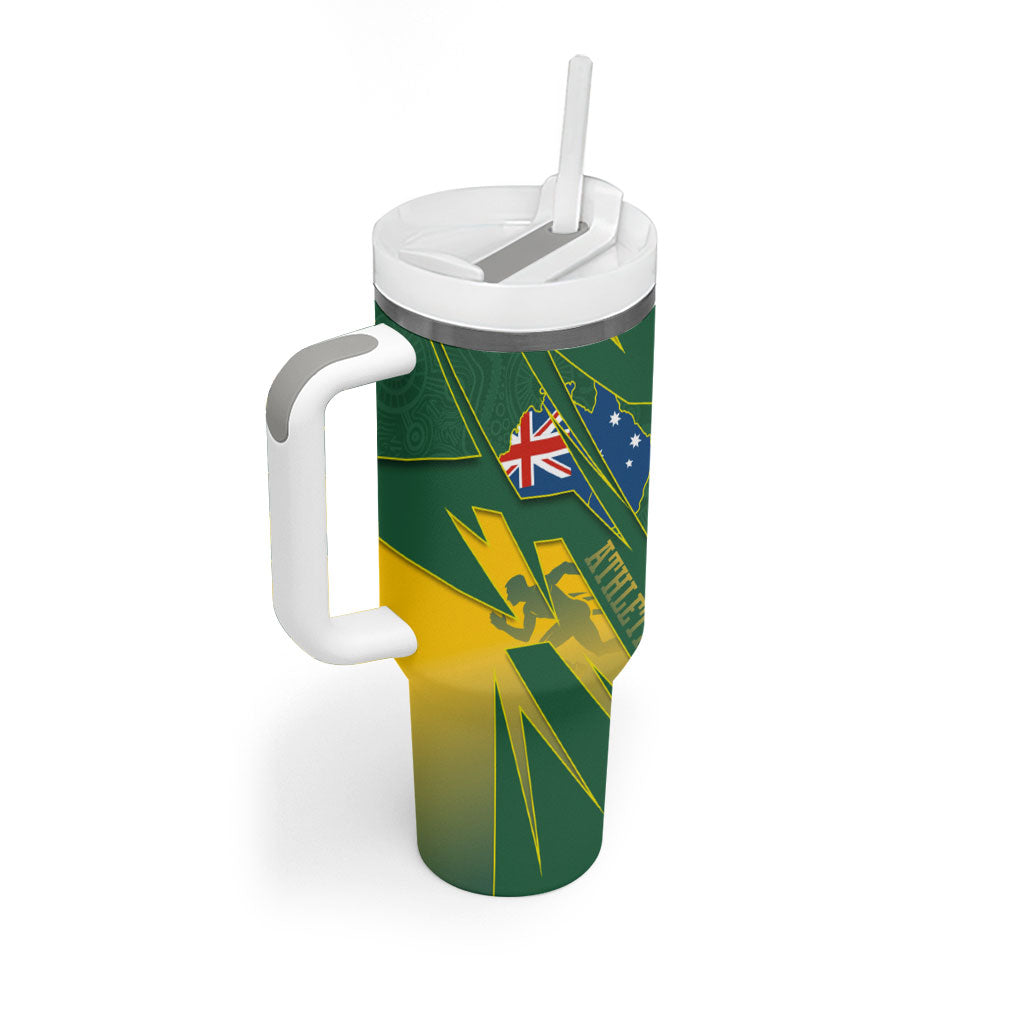 Australia Athletics Tumbler With Handle Australian Flag Map Track Runner Silhouette Green Gold