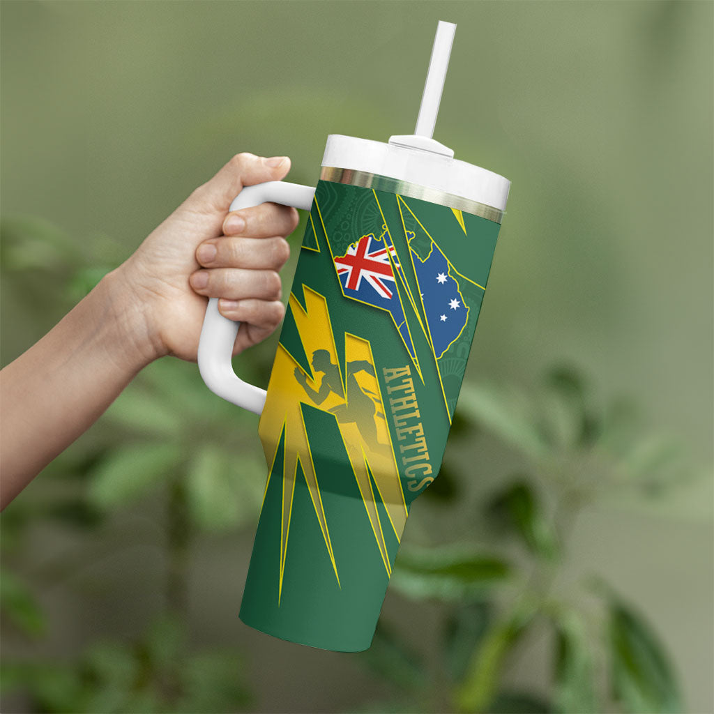 Australia Athletics Tumbler With Handle Australian Flag Map Track Runner Silhouette Green Gold