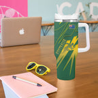 Australia Athletics Tumbler With Handle Australian Flag Map Track Runner Silhouette Green Gold