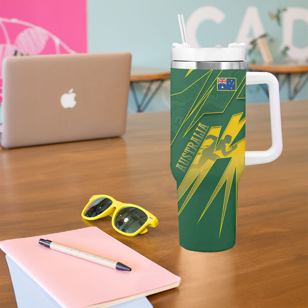 Australia Athletics Tumbler With Handle Australian Flag Map Track Runner Silhouette Green Gold