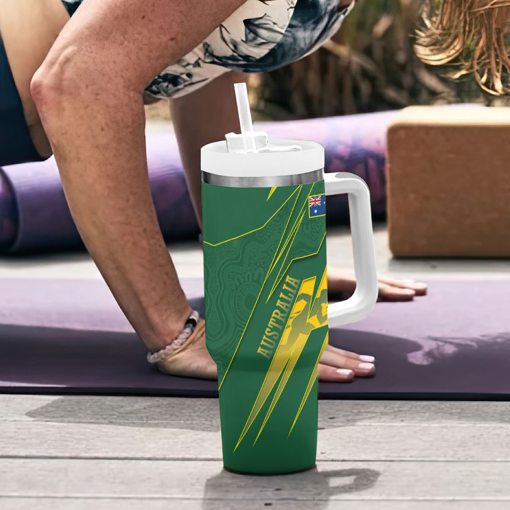 Australia Athletics Tumbler With Handle Australian Flag Map Track Runner Silhouette Green Gold