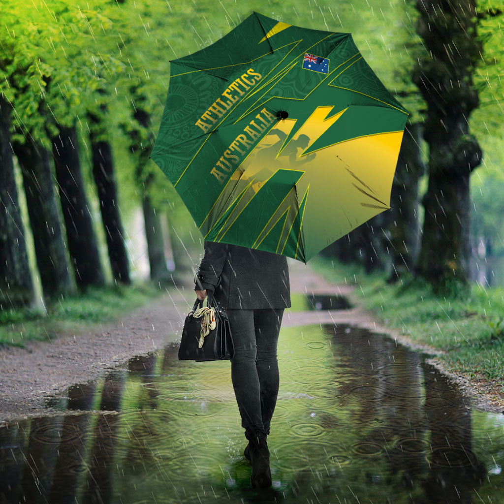 Australia Athletics Umbrella Australian Flag Map Track Runner Silhouette Green Gold