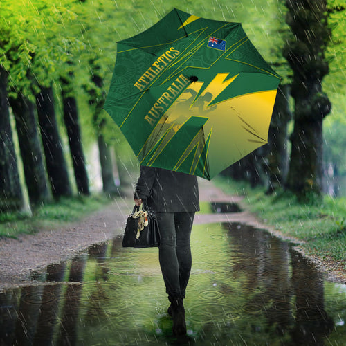 Australia Athletics Umbrella Australian Flag Map Track Runner Silhouette Green Gold