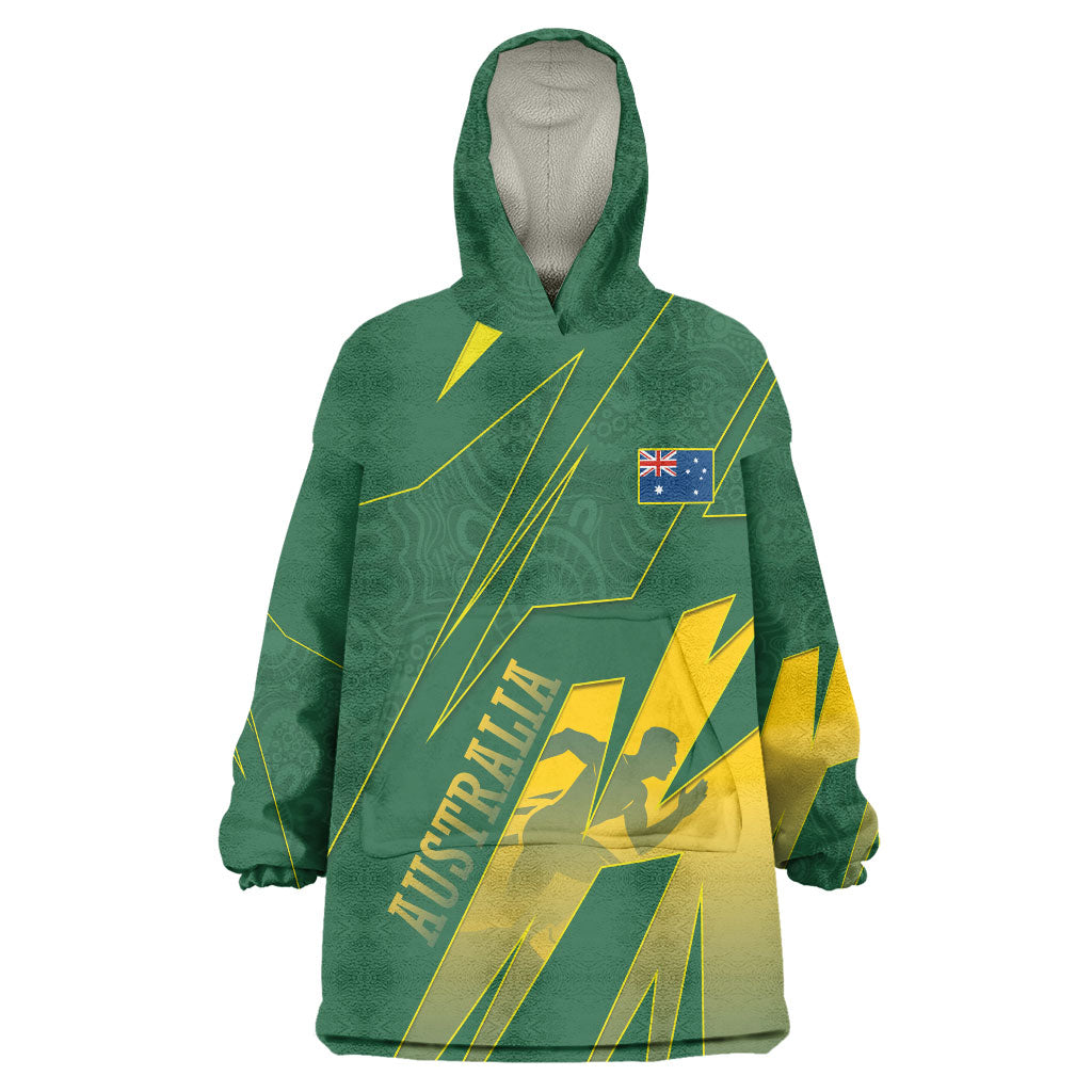 Australia Athletics Wearable Blanket Hoodie Australian Flag Map Track Runner Silhouette Green Gold