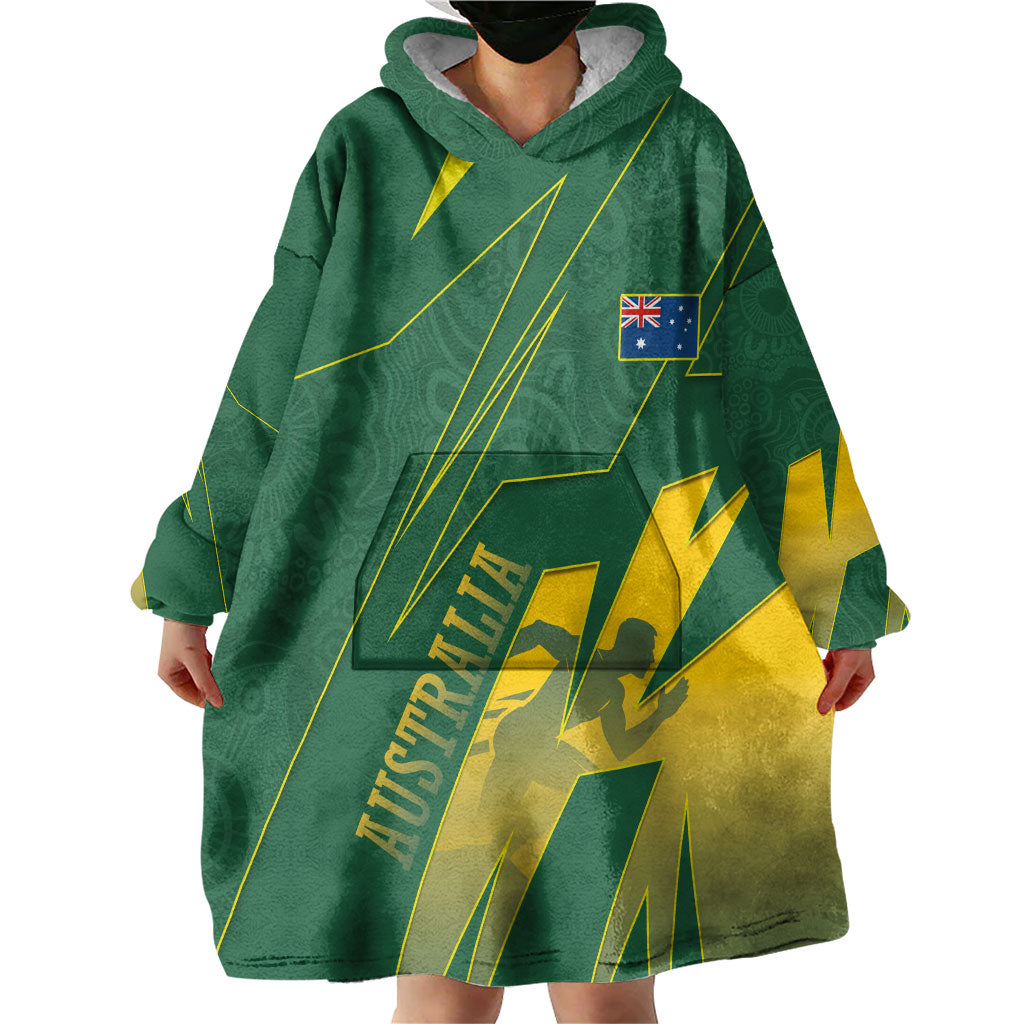 Australia Athletics Wearable Blanket Hoodie Australian Flag Map Track Runner Silhouette Green Gold