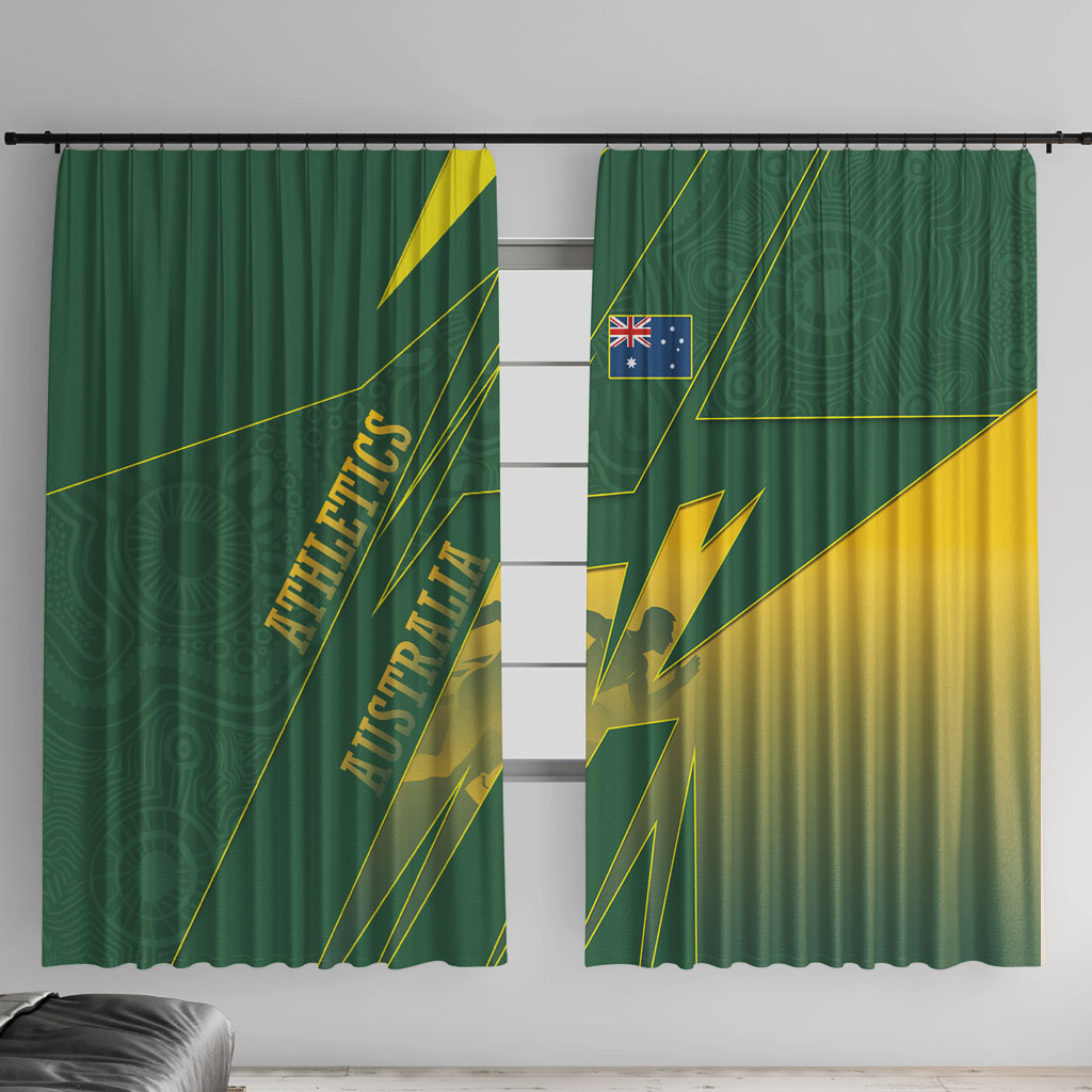 Australia Athletics Window Curtain Australian Flag Map Track Runner Silhouette Green Gold