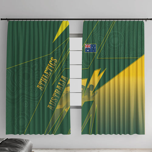 Australia Athletics Window Curtain Australian Flag Map Track Runner Silhouette Green Gold