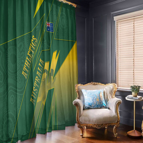Australia Athletics Window Curtain Australian Flag Map Track Runner Silhouette Green Gold