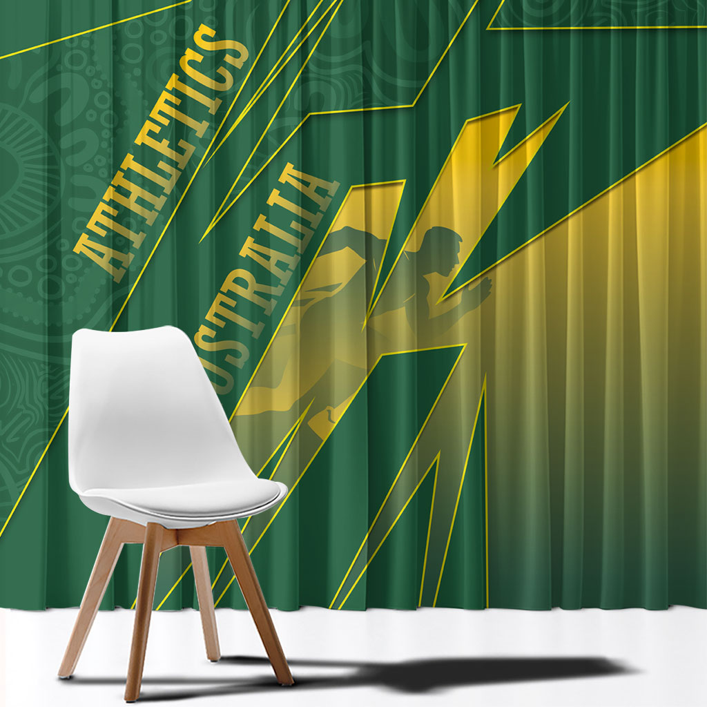 Australia Athletics Window Curtain Australian Flag Map Track Runner Silhouette Green Gold