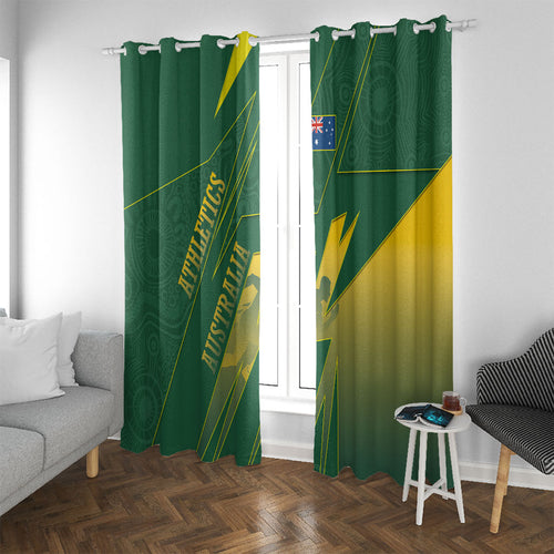 Australia Athletics Window Curtain Australian Flag Map Track Runner Silhouette Green Gold