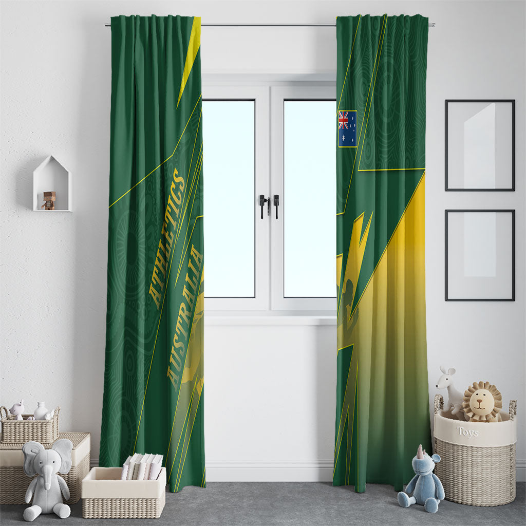 Australia Athletics Window Curtain Australian Flag Map Track Runner Silhouette Green Gold