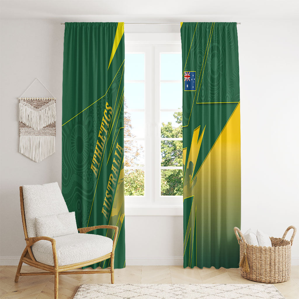 Australia Athletics Window Curtain Australian Flag Map Track Runner Silhouette Green Gold