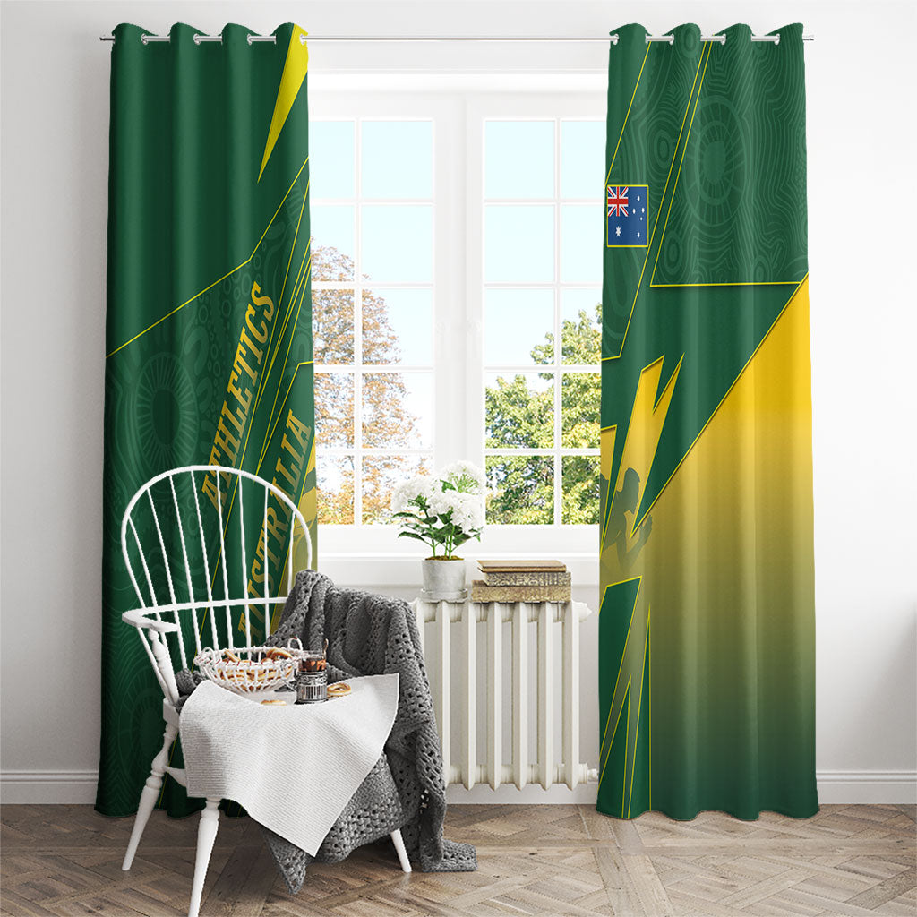 Australia Athletics Window Curtain Australian Flag Map Track Runner Silhouette Green Gold