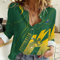 Australia Athletics Women Casual Shirt Australian Flag Map Track Runner Silhouette Green Gold