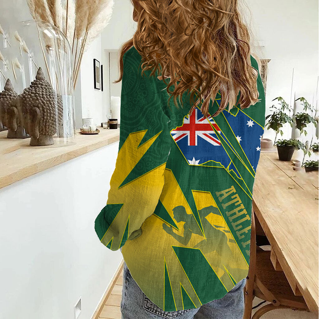 Australia Athletics Women Casual Shirt Australian Flag Map Track Runner Silhouette Green Gold