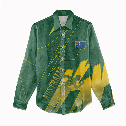 Australia Athletics Women Casual Shirt Australian Flag Map Track Runner Silhouette Green Gold